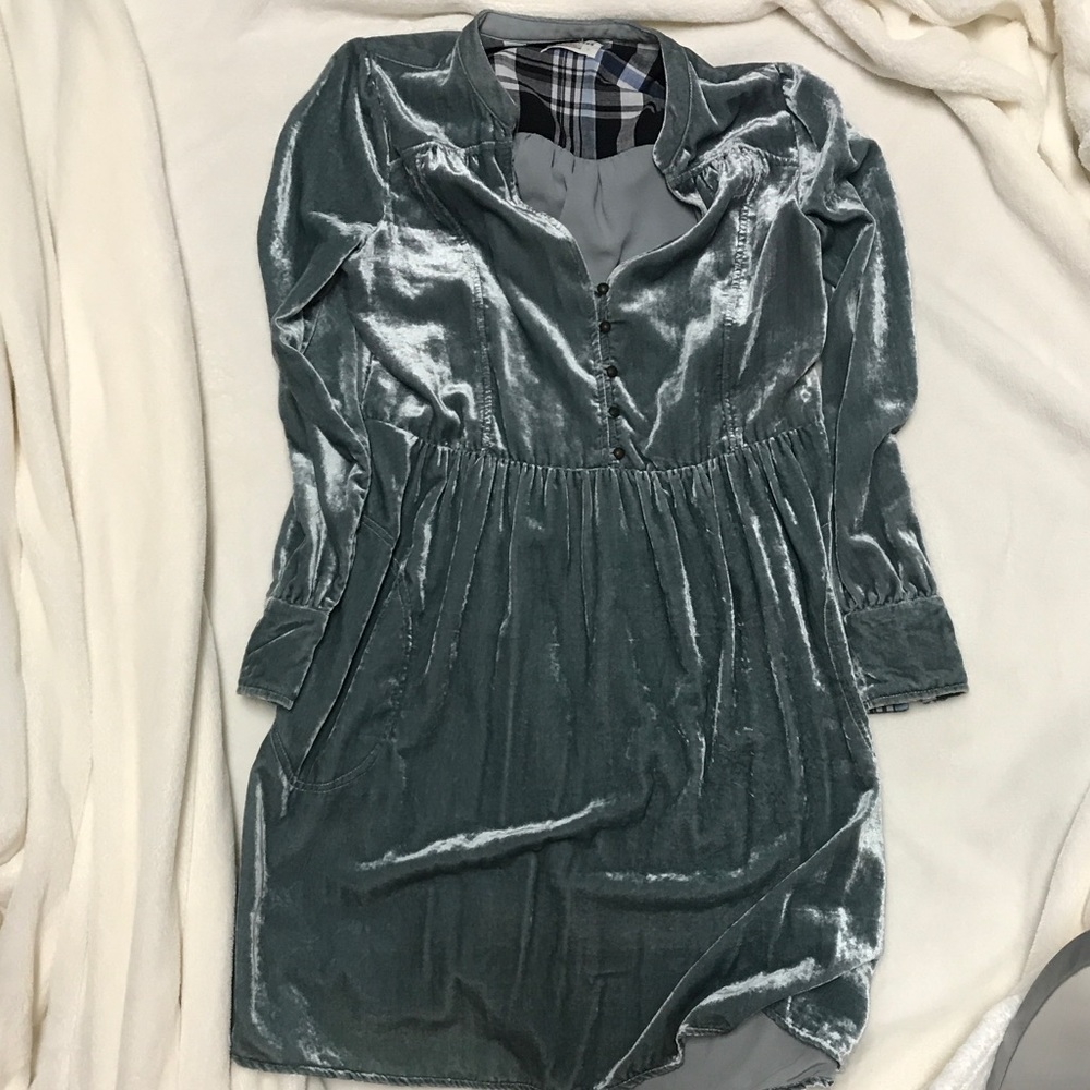 Anthropologie Blue Velvet Dress